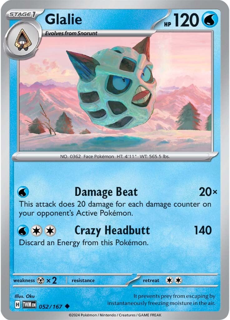 052/167 Glalie - SCARLET AND VIOLET: TWILIGHT MASQUERADE - Pokemon Single Card