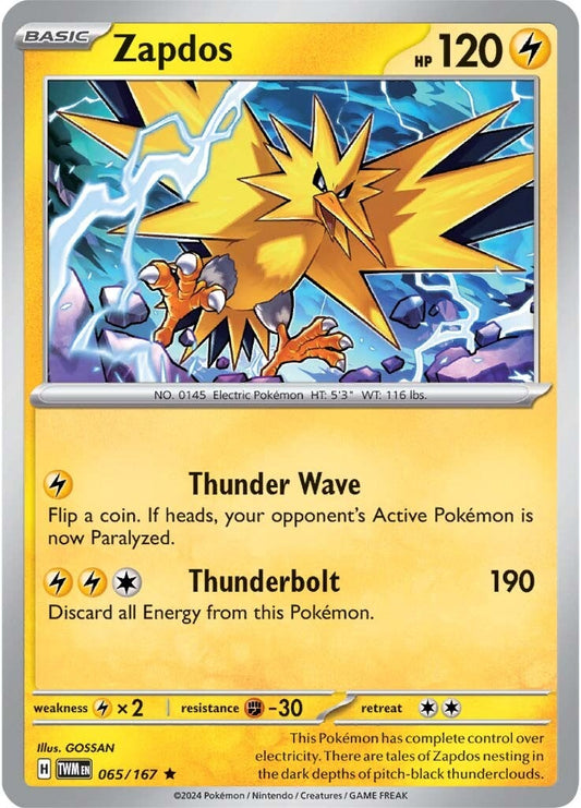 065/167 Zapdos - SCARLET AND VIOLET: TWILIGHT MASQUERADE - Pokemon Single Card