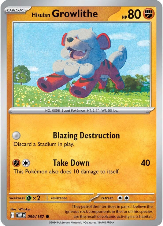 099/167 Hisuian Growlithe - SCARLET AND VIOLET: TWILIGHT MASQUERADE - Pokemon Single Card