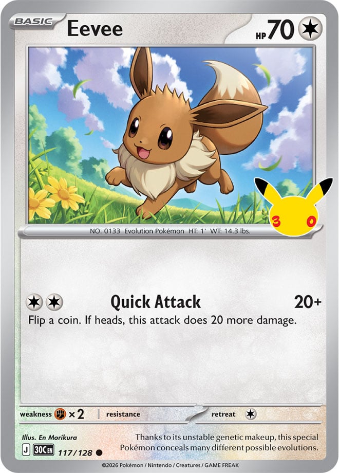 Eevee 117/128 - POKEMON: 30TH CELEBRATION - Pokemon Single Card