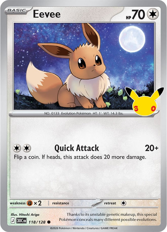 Eevee 118/128 - POKEMON: 30TH CELEBRATION - Pokemon Single Card