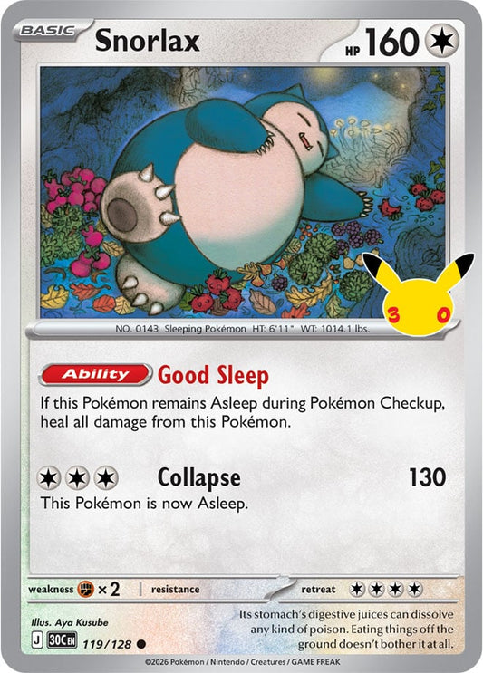 Snorlax 119/128 - POKEMON: 30TH CELEBRATION - Pokemon Single Card