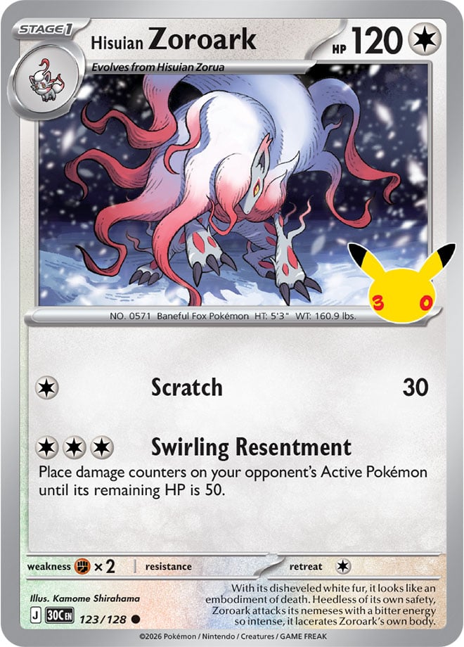 Hisuian Zoroark 123/128 - POKEMON: 30TH CELEBRATION - Pokemon Single Card