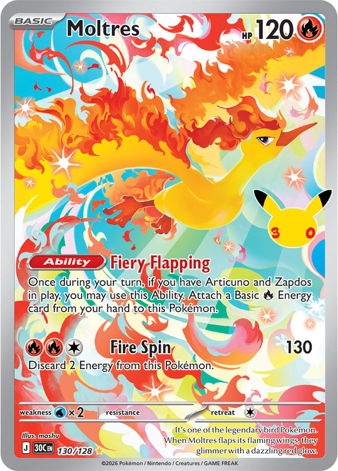 Moltres 130/128 - POKEMON: 30TH CELEBRATION - Pokemon Single Card