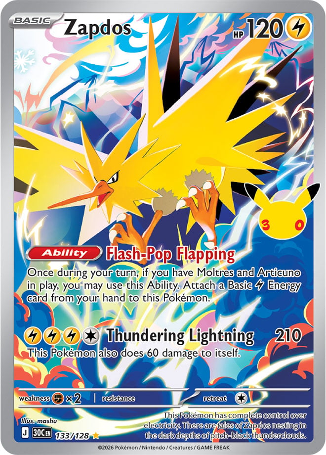 Zapdos 133/128 - POKEMON: 30TH CELEBRATION - Pokemon Single Card