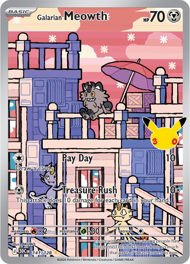 Galarian Meowth 141/128 - POKEMON: 30TH CELEBRATION - Pokemon Single Card
