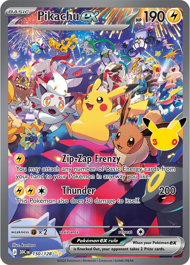 Pikachu ex 150/128 - POKEMON: 30TH CELEBRATION - Pokemon Single Card