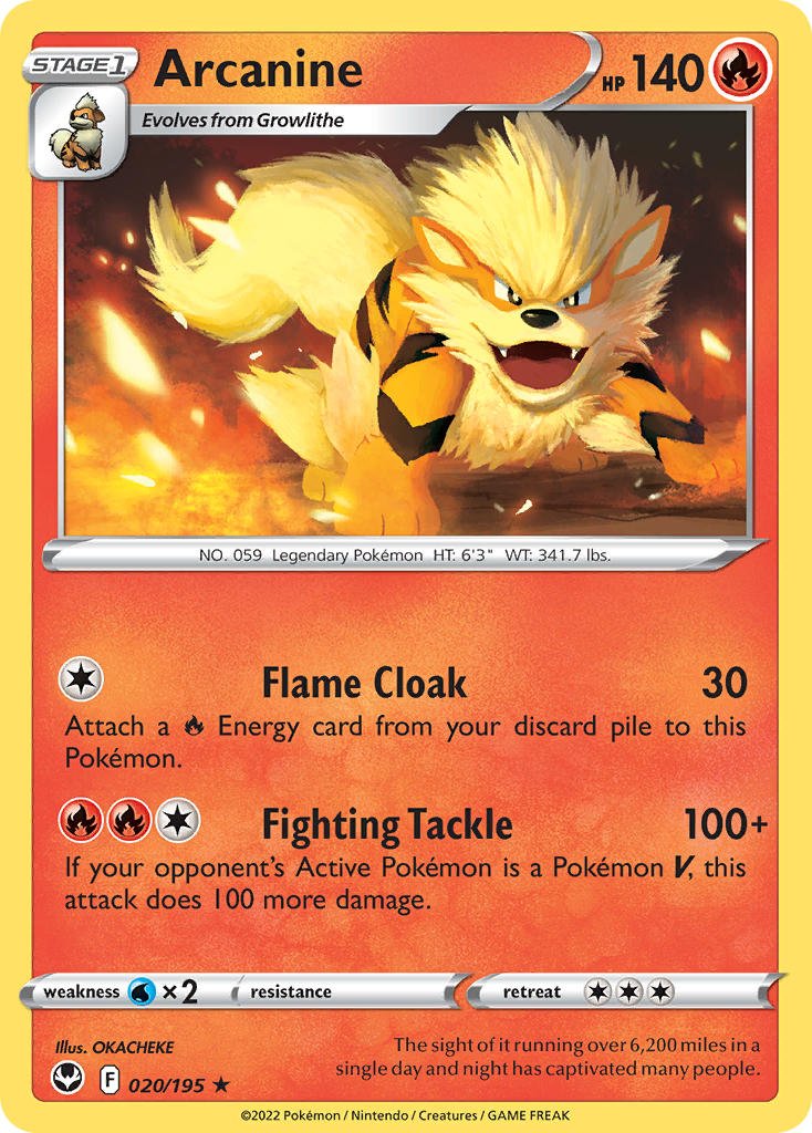 Arcanine 020/195 - POKEMON SWORD & SHIELD: SILVER TEMPEST