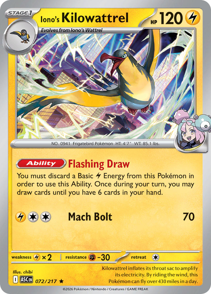 Iono's Kilowattrel 072/217 - POKEMON MEGA EVOLUTION: ASCENDED HEROES