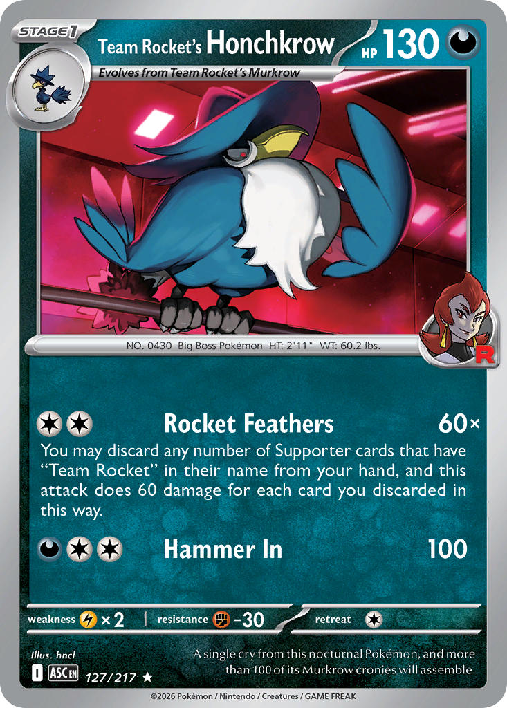 Team Rocket's Honchkrow 127/217 - POKEMON MEGA EVOLUTION: ASCENDED HEROES