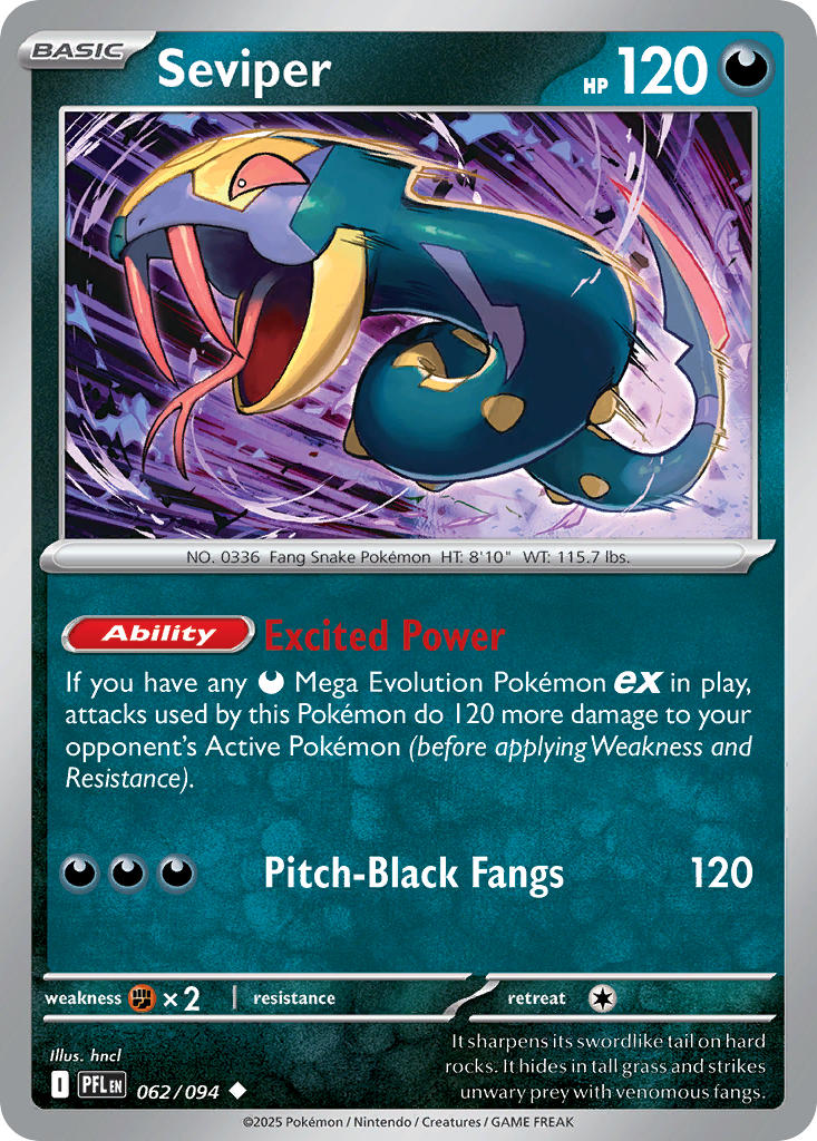 Seviper 062/094 - POKEMON MEGA EVOLUTION: PHANTASMAL FLAMES - Pokemon Single Card