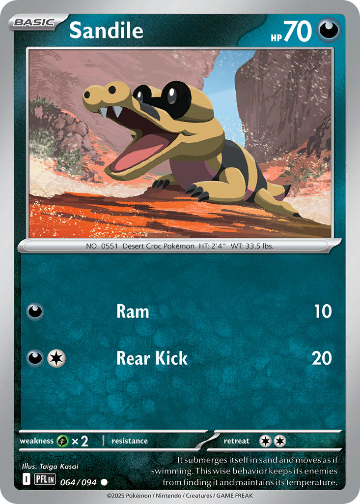 Sandile 064/094 - POKEMON MEGA EVOLUTION: PHANTASMAL FLAMES - Pokemon Single Card