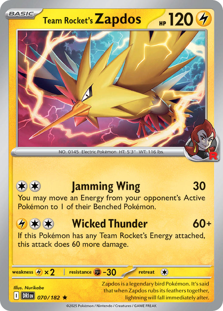 Team Rocket's Zapdos 070/182 - POKEMON SCARLET & VIOLET: DESTINED RIVALS - Pokemon Single Card