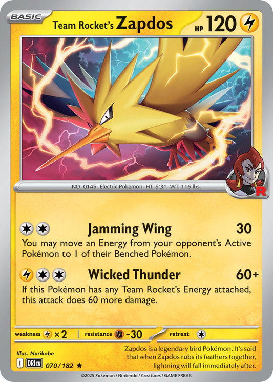 Team Rocket's Zapdos 070/182 - POKEMON SCARLET & VIOLET: DESTINED RIVALS