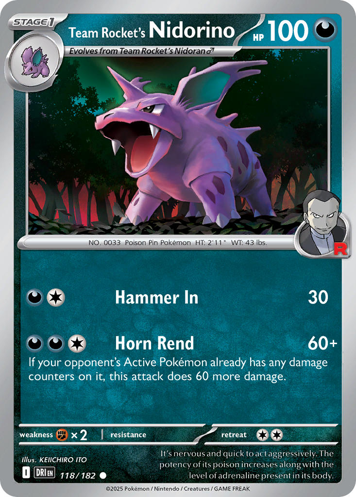 Team Rocket's Nidorino 118/182 - POKEMON SCARLET & VIOLET: DESTINED RIVALS - Pokemon Single Card