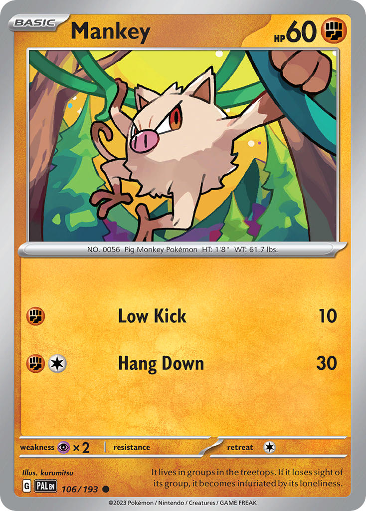 Mankey 106/193 - POKEMON SCARLET & VIOLET: PALDEA EVOLVED - Pokemon Single Card