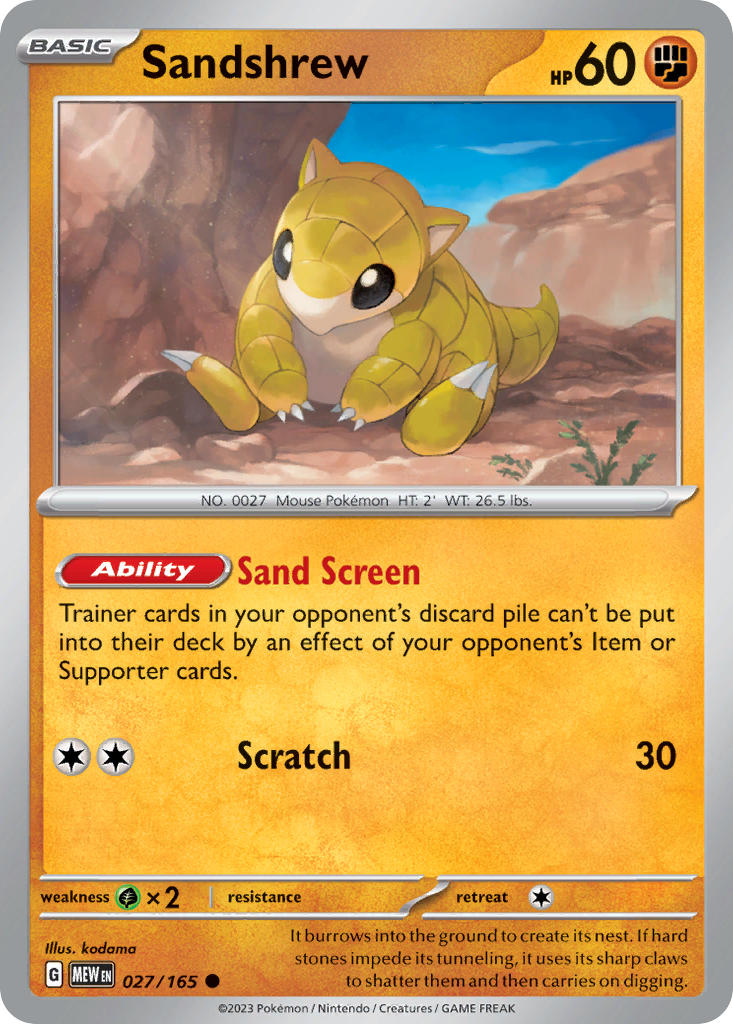 027/165 Sandshrew - SCARLET AND VIOLET: 151 - Pokemon Single Card