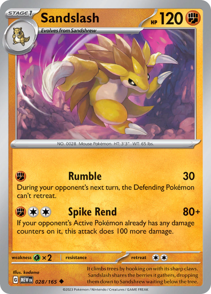 028/165 Sandslash - SCARLET AND VIOLET: 151 - Pokemon Single Card