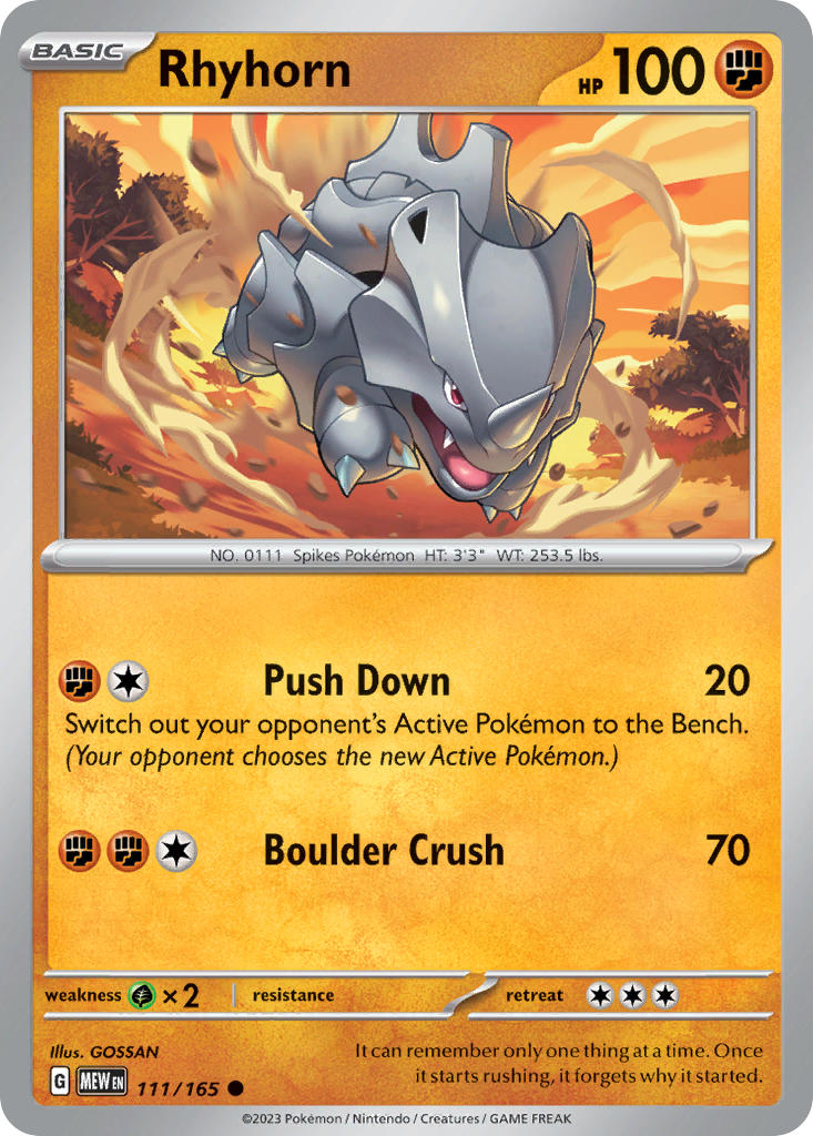 111/165 Rhyorn - SCARLET AND VIOLET: 151 - Pokemon Single Card