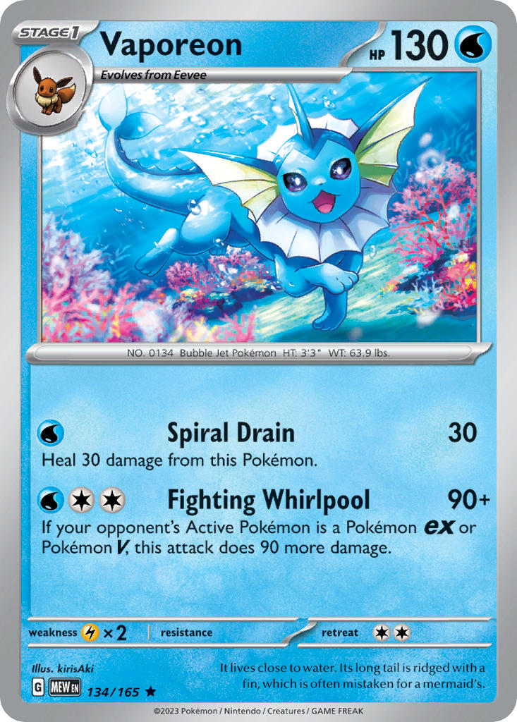 134/165 Vaporeon - SCARLET AND VIOLET: 151 - Pokemon Single Card