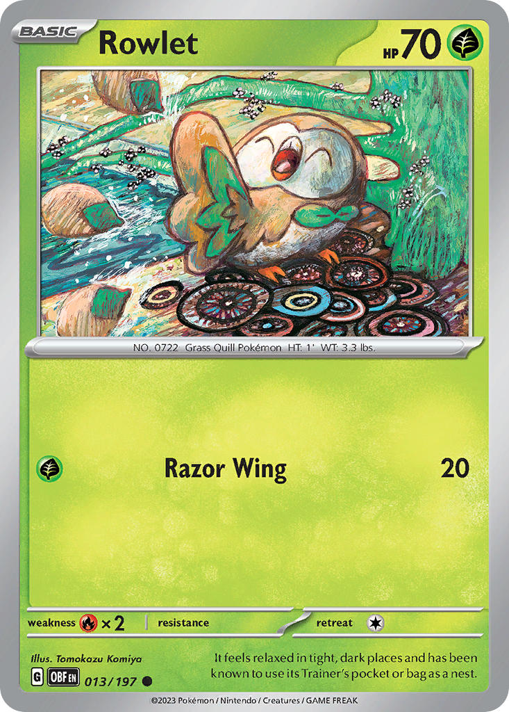 013/197 Rowlet - SCARLET AND VIOLET: OBSIDIAN FLAMES - Pokemon Single Card