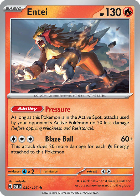 030/197 Entei - SCARLET AND VIOLET: OBSIDIAN FLAMES - Pokemon Single Card