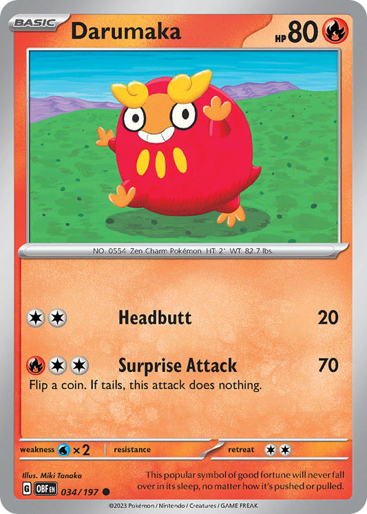 034/197 Darumaka - SCARLET AND VIOLET: OBSIDIAN FLAMES - Pokemon Single Card