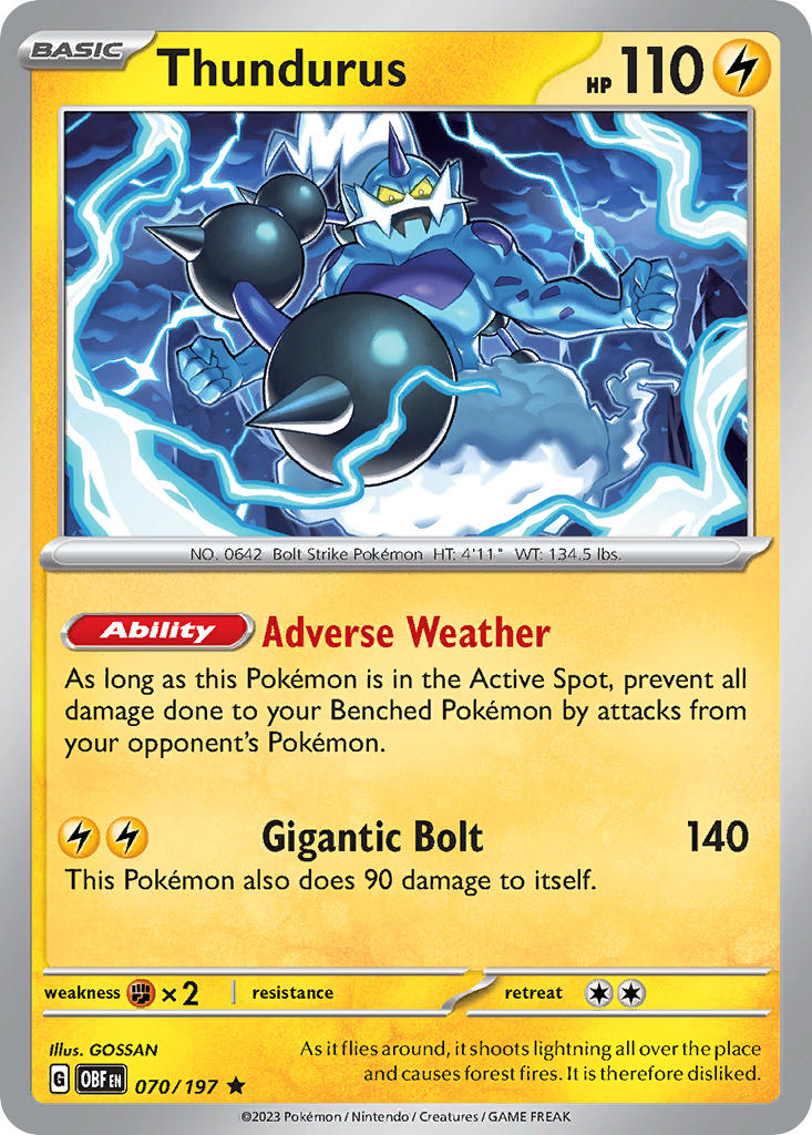 070/197 Thundurus - SCARLET AND VIOLET: OBSIDIAN FLAMES - Pokemon Single Card