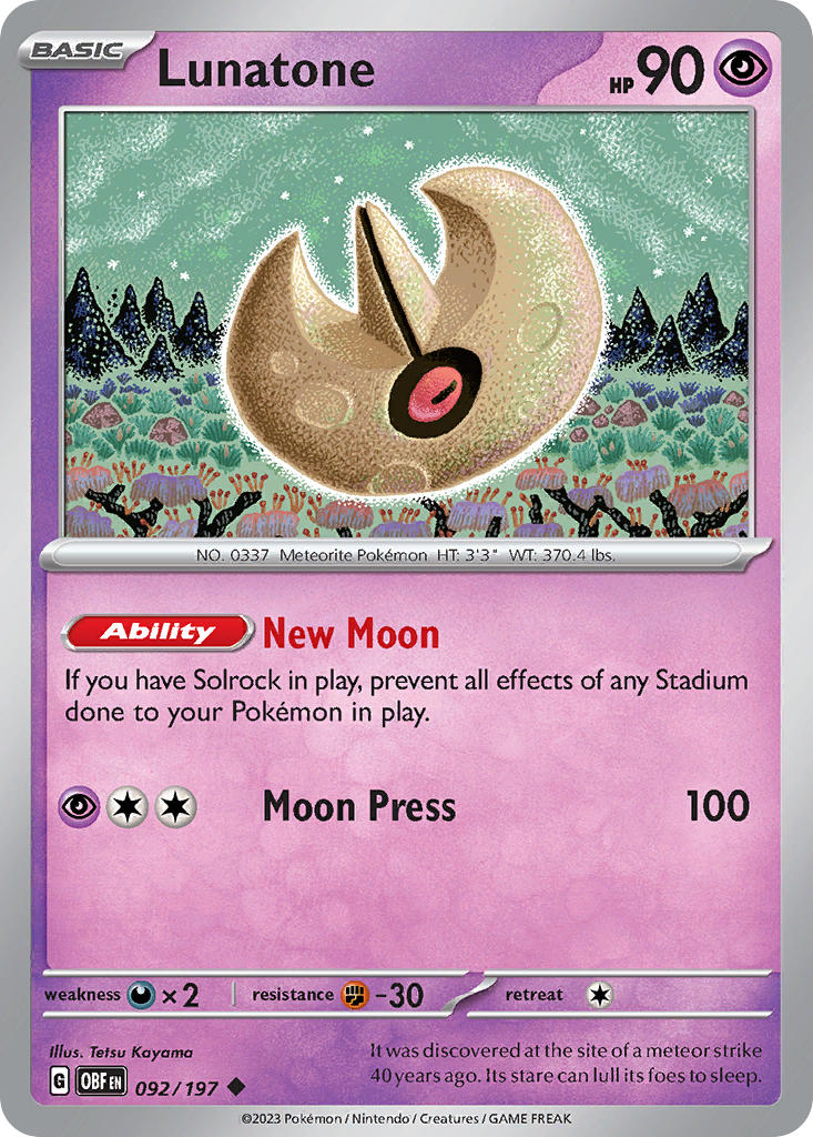 092/197 Lunatone - SCARLET AND VIOLET: OBSIDIAN FLAMES - Pokemon Single Card