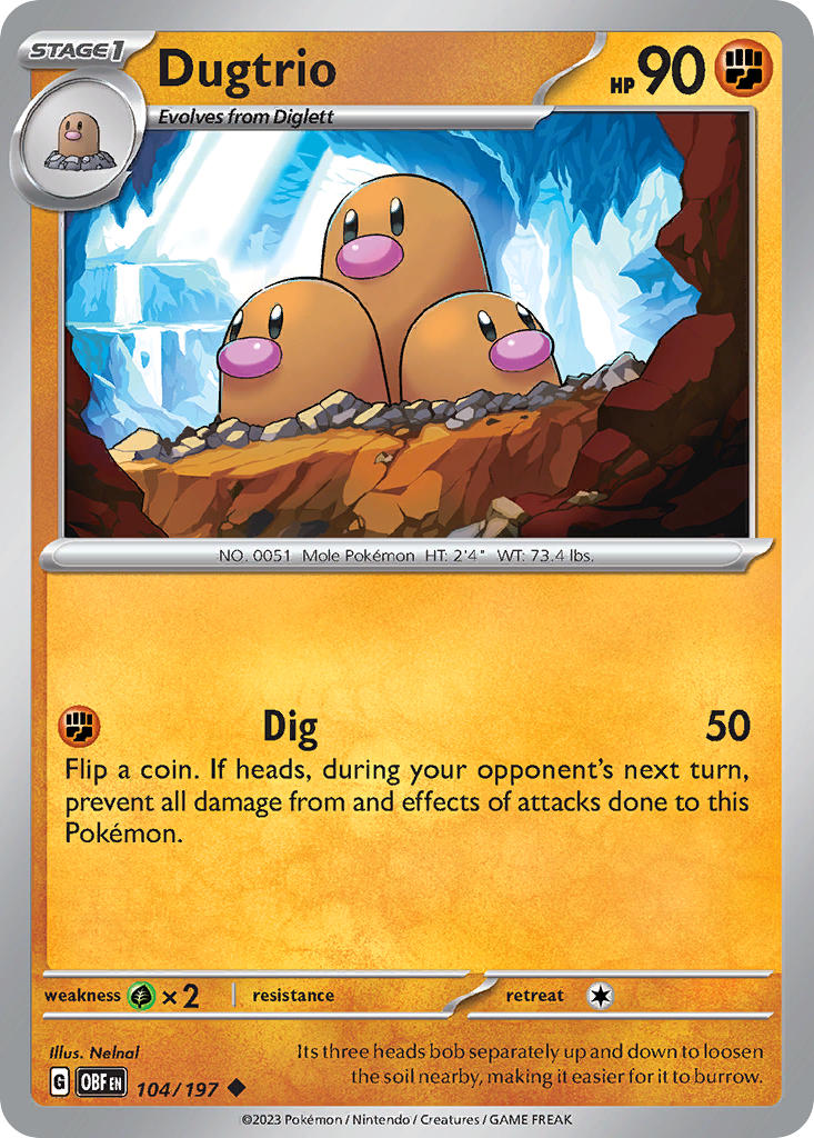 104/197 Dugtrio - SCARLET AND VIOLET: OBSIDIAN FLAMES - Pokemon Single Card