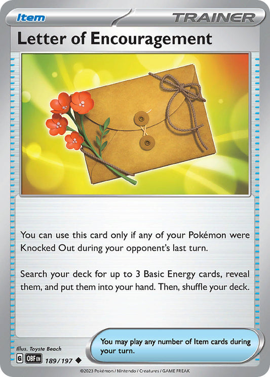 189/197 Letter of Encouragement TRAINER - SCARLET AND VIOLET: OBSIDIAN FLAMES - Pokemon Single Card