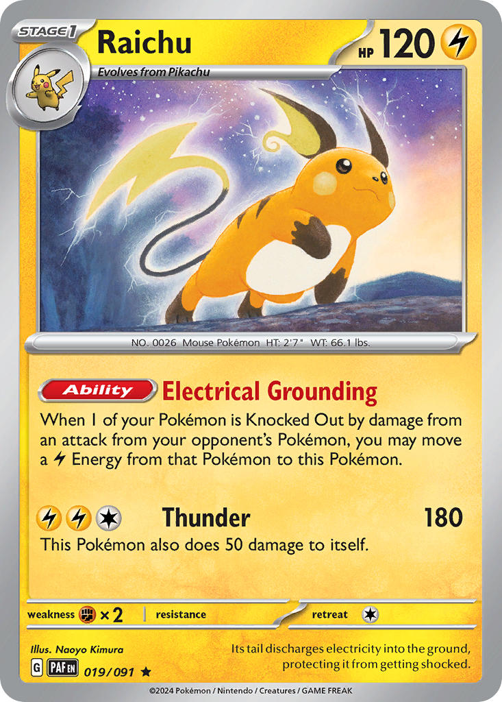 Raichu 019/091 - POKEMON SCARLET & VIOLET: PALDEAN FATES - Pokemon Single Card