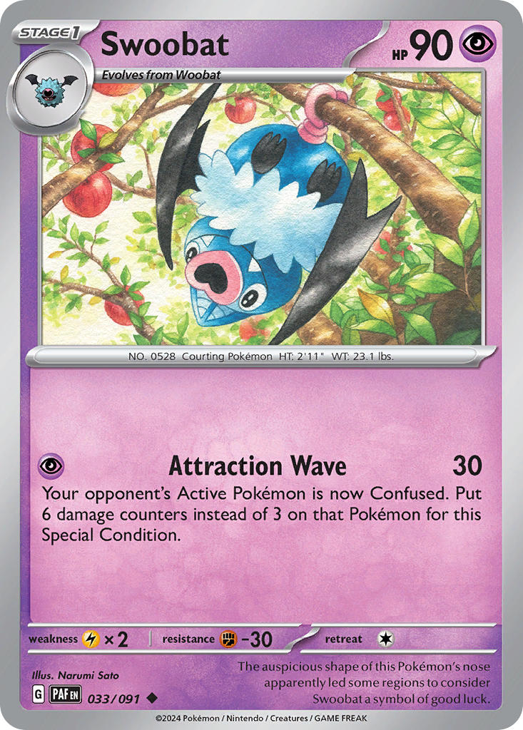 Swoobat 033/091 - POKEMON SCARLET & VIOLET: PALDEAN FATES - Pokemon Single Card