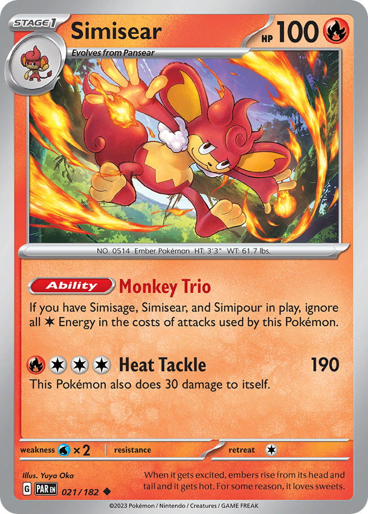 021/182 Simisear - SCARLET AND VIOLET: PARADOX RIFT - Pokemon Single Card