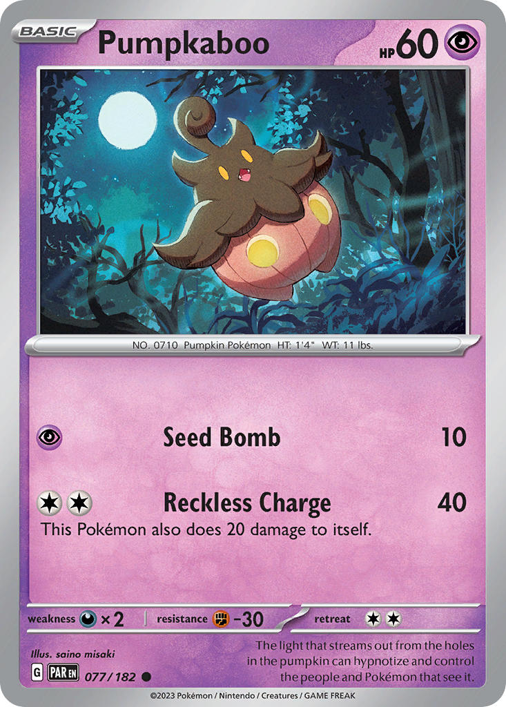 077/182 Pumpkaboo - SCARLET AND VIOLET: PARADOX RIFT - Pokemon Single Card