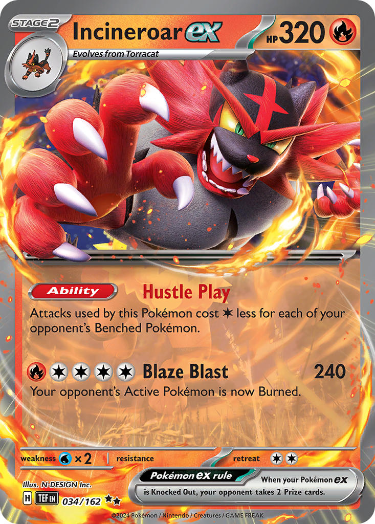 034/162 Incineroar ex - SCARLET AND VIOLET: TEMPORAL FORCES - Pokemon Single Card