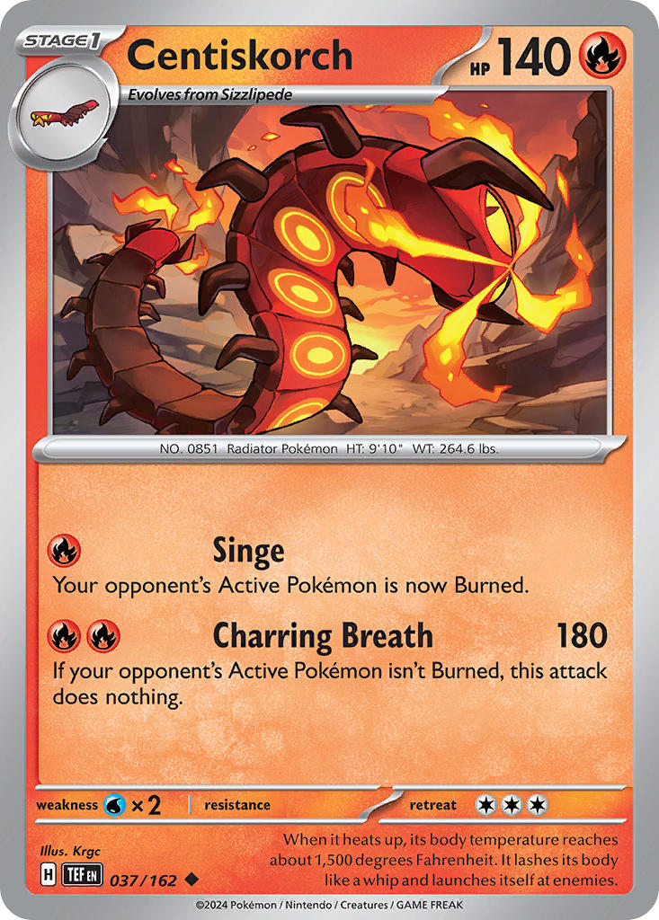 037/162 Centiskorch- SCARLET AND VIOLET: TEMPORAL FORCES - Pokemon Single Card