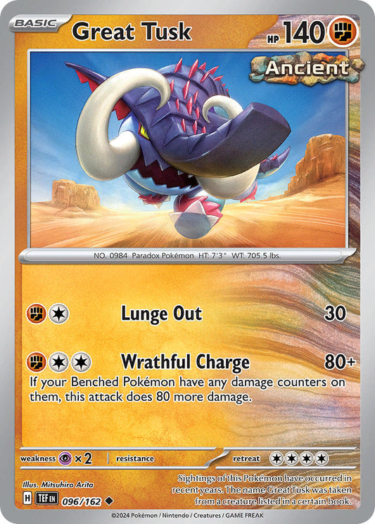 096/162 Great Tusk - SCARLET AND VIOLET: TEMPORAL FORCES - Pokemon Single Card