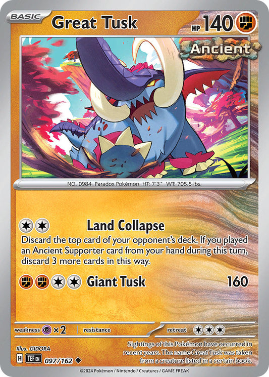 097/162 Great Tusk - SCARLET AND VIOLET: TEMPORAL FORCES - Pokemon Single Card