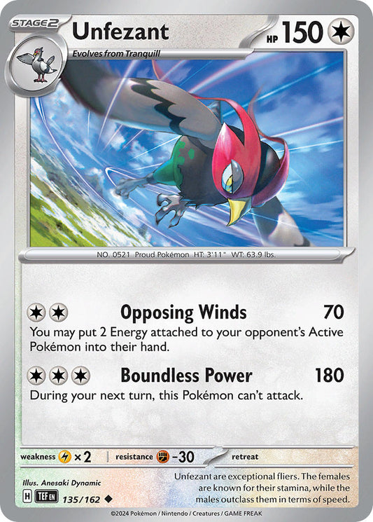 135/162 Unfezant - SCARLET AND VIOLET: TEMPORAL FORCES - Pokemon Single Card